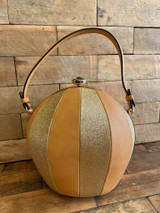 Quirky Round Balloon Handbag with Glitter Panels and Detachable Shoulder Strap - Gold