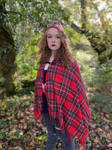 Tartan Hooded Cape / Poncho - Red 