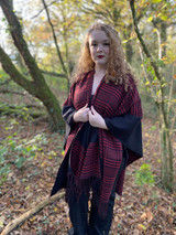 Reversible Gingham Poncho Cape Wrap - Red & Black