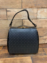 40S AND 50S CLASSIC PINUP ROCKABILLY VINTAGE INSPIRED POLKA DOT AND PATENT BOX STYLE HANDBAG - Black and White