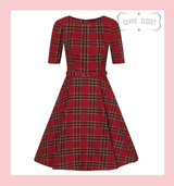 Collectif Suzanne Red Tartan Check 3/4 Sleeve Vintage 50s Inspired Swing Dress