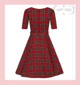 Collectif Suzanne Red Tartan Check 3/4 Sleeve Vintage 50s Inspired Swing Dress