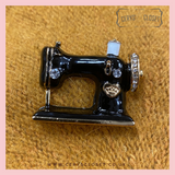 GOLD PLATED ENAMEL SEWING MACHINE BROOCH WITH GENUINE CRYSTALS