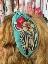 Hand Finished Embroidered Mint Zebra Hairband by Powder