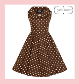 Hearts and roses London children's dresses 50S VINTAGE INSPIRED BROWN AND WHITE POLKA DOT PRETTY WOMAN AUDREY NECKLINE SLEEVELESS SWING DRESS Kids