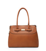 Multi Compartment Handbag with Detachable Shoulder Straps - Brown