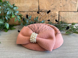 Vintage Style Pill Box Hat Fascinator with Pearl Bow and Black Polka Dot Veil - Pink