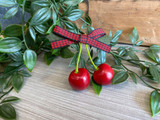 Rockabilly Style Hairclip with Red Cherries and Gingham Bow - Black and Red