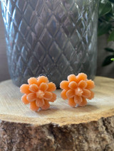 Handmade By Sue Resin Flower Earrings with Stainless Steel Clip On Back - Peach