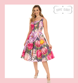 Hearts and Roses London Multi-Coloured 50s Inspired Summer Floral Sweetheart Neckline Dress - Denise at Cerys' Closet
