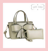 Double Handle Bow Tote with Detachable Shoulder Strap and Coin Purse - Pistachio Green