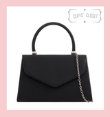 Leatherette Effect Envelope Tote Bag with Top Handle and Detachable Shoulder Chain - Black
