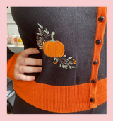 PUMPKIN SPICE & ALL THINGS NICE ORANGE AND BLACK EMBROIDERED CARDIGAN