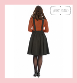 PUMPKIN SPICE & ALL THINGS NICE FLARED BLACK PINAFORE DRESS WITH EMBROIDERED PUMPKIN AND WITCHES HAT