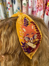 Hand Finished Velvet Embroidered Mustard Autumn Fox Hairband by Powder