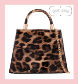 Patent Leopard Print Envelope Tote Bag With Single Top Handle And Detachable Shoulder Chain