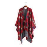 Reversible Stars Poncho Cape Wrap - Red