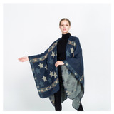 Reversible Stars Poncho Cape Wrap - Navy