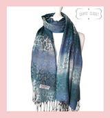 Super Soft Reversible Leopard Print and Paisley Pashmina, Scarf, Wrap - Teal and Duck Egg