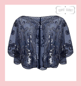 1920s Inspired Sequin and Beaded Capelet / Wrap / Cape - Navy