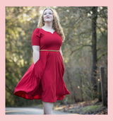 1950s Vintage Inspired Red Bethany Dress by Cerys' Closet: Full Circle Skirt with pockets, sleeves and beautiful scooped neckline.