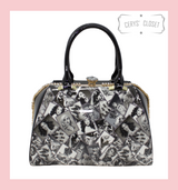 Beautiful Ladies Patent Handbag with Diamante Clasp - Black & White