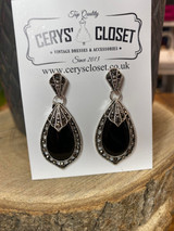 Deco Inspired Haematite Drop Earrings with Diamante Embellishments