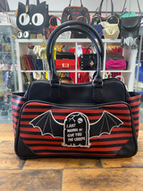 JUST WANT TO GIVE YOU THE CREEPS BLACK AND RED STRIPED HANDBAG WITH DETACHABLE SHOULDER STRAP