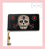 Embroidered Candy Skull and Floral Purse