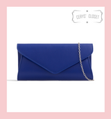 Faux Leather Envelope Clutch Bag with Chain Shoulder Strap - Royal Blue