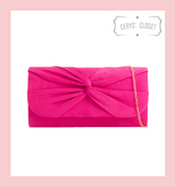 Faux Suede Front Knotted Envelope Clutch Bag with Chain Shoulder Strap - Hot Pink