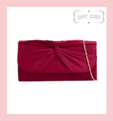 Faux Suede Front Knotted Envelope Clutch Bag with Chain Shoulder Strap - Burgundy