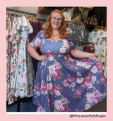 LIMITED EDITION PRINT 50s Vintage Inspired Vera Sweet Heart Swing Dress by Cerys' Closet - Purple Floral
