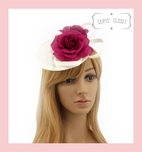 Cream and Purple Flower Mesh Hat Fascinator with Crocodile Hair Clip and Hairband Attachment