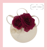 Cream and Purple Flower Mesh Hat Fascinator with Crocodile Hair Clip and Hairband Attachment