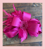 Hot Pink Feather and Flower Mesh Fascinator with Hair Comb