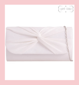  Faux Suede Front Knotted Envelope Clutch Bag with Chain Shoulder Strap - White
