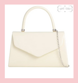 Patent Envelope Tote Bag with Single Top Handle and Detachable Shoulder Chain - Cream