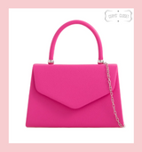 Leatherette Effect Envelope Tote Bag with Top Handle and Detachable Shoulder Chain - Hot Pink