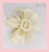 Ivory Feather and Flower Mesh Fascinator with Crocodile Hair Clip and Hair Band Attachment