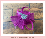 Pink Feather and Mesh Flower Fascinator On Crocodile Clip and Brooch Attachment