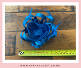 Teal Feather and Mesh Flower Fascinator Hat On Crocodile Clip and Brooch Attachment