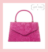 Lace Covered Envelope Tote Bag with Single Top Handle and Detachable Shoulder Chain - Hot Pink