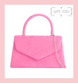 Suede Effect Envelope Tote Bag with Single Top Handle and Detachable Shoulder Chain - Hot Pink