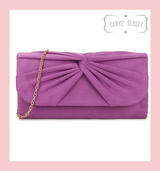 Faux Suede Front Knotted Envelope Clutch Bag with Chain Shoulder Strap - Purple
