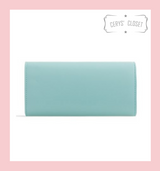 Faux Leather Envelope Clutch Bag with Chain Shoulder Strap - Powder Blue