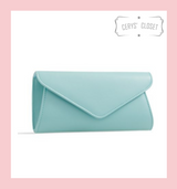 Faux Leather Envelope Clutch Bag with Chain Shoulder Strap - Powder Blue