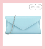 Faux Leather Envelope Clutch Bag with Chain Shoulder Strap - Powder Blue