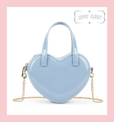 Faux Patent Glitter Heart Shaped Handbag with Chain Shoulder Strap - Baby Blue