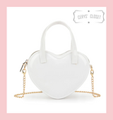 Faux Patent Glitter Heart Shaped Handbag with Chain Shoulder Strap - White